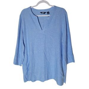 Lands' End Linen Blend Tunic Blouse Women's Size Large Blue Lagenlook Minimalist